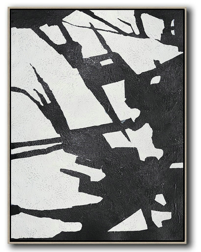 Extra Large Abstract Painting On Canvas,Black And White Minimal Painting On Canvas - Home Canvas Wall Art